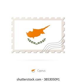 Postage stamp with the image of Cyprus flag. Cyprus Flag Postage on white background with shadow. Vector Stamp. Postage stamp and Cyprus flag. Vector Illustration.