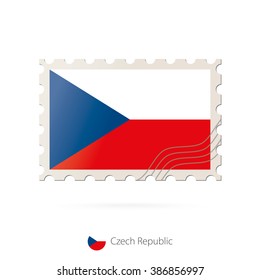 Postage stamp with the image of Czech Republic flag. Czech Republic Flag Postage on white background with shadow. Vector Stamp. Vector Illustration.