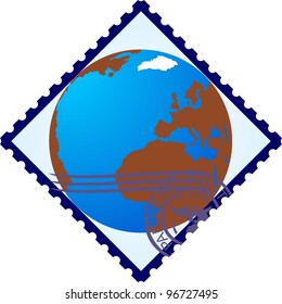Postage stamp with the image of the Earth. The illustration on a white background.