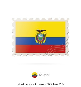 Postage stamp with the image of Ecuador flag. Ecuador Flag Postage on white background with shadow. Vector Illustration.