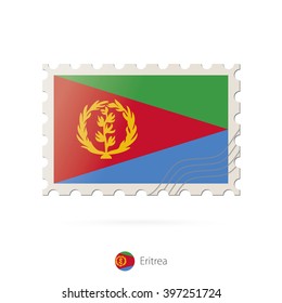 Postage stamp with the image of Eritrea flag. Eritrea Flag Postage on white background with shadow. Vector Illustration.