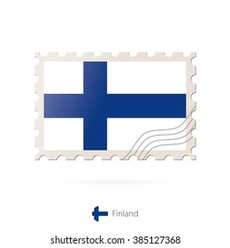 Postage stamp with the image of Finland flag. Finland Flag Postage on white background with shadow. Vector Stamp. Postage stamp and Finland flag. Vector Illustration.