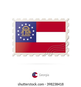 Postage stamp with the image of Georgia state flag. Georgia Flag Postage on white background with shadow. Vector Illustration.