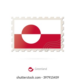 Postage stamp with the image of Greenland flag. Greenland Flag Postage on white background with shadow. Vector Illustration.