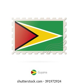 Postage stamp with the image of Guyana flag. Guyana Flag Postage on white background with shadow. Vector Illustration.