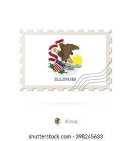 Postage stamp with the image of Illinois state flag. Illinois Flag Postage on white background with shadow. Vector Illustration.