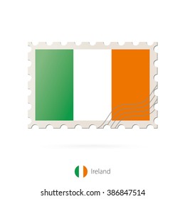 Postage stamp with the image of Ireland flag. Ireland Flag Postage on white background with shadow. Vector Stamp. Vector Illustration.