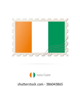 Postage stamp with the image of Ivory Coast flag.