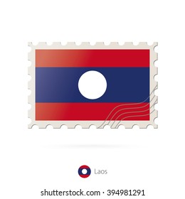 Postage stamp with the image of Laos flag. Laos Flag Postage on white background with shadow. Vector Illustration.
