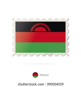 Postage stamp with the image of Malawi flag. Malawi Flag Postage on white background with shadow. Vector Illustration.