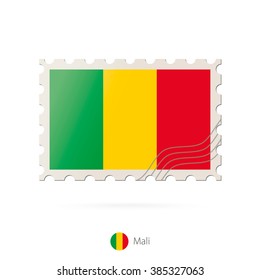 Postage stamp with the image of Mali flag. Mali Flag Postage on white background with shadow. Vector Stamp. Postage stamp and Mali flag. Vector Illustration.
