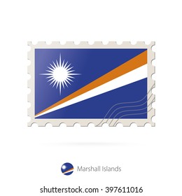 Postage stamp with the image of Marshall Islands flag. Marshall Islands Flag Postage on white background with shadow. Vector Illustration.