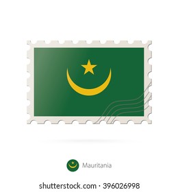 Postage stamp with the image of Mauritania flag. Mauritania Flag Postage on white background with shadow. Vector Illustration.