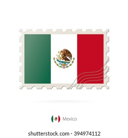 Postage stamp with the image of Mexico flag. Mexico Flag Postage on white background with shadow. Vector Illustration.