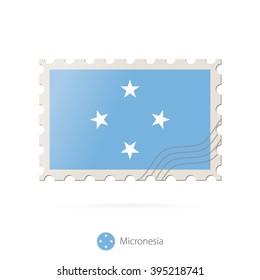 Postage stamp with the image of Micronesia flag. Micronesia Flag Postage on white background with shadow. Vector Illustration.