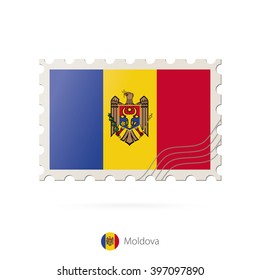 Postage stamp with the image of Moldova flag. Moldova Flag Postage on white background with shadow. Vector Illustration.