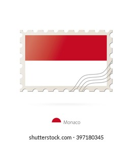 Postage stamp with the image of Monaco flag. Monaco Flag Postage on white background with shadow. Vector Illustration.