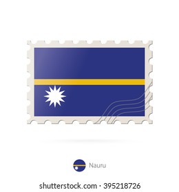 Postage stamp with the image of Nauru flag. Nauru Flag Postage on white background with shadow. Vector Illustration.