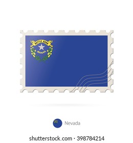 Postage stamp with the image of Nevada state flag. Nevada Flag Postage on white background with shadow. Vector Illustration.