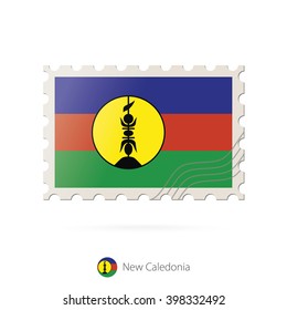 Postage stamp with the image of New Caledonia flag. New Caledonia Flag Postage on white background with shadow. Vector Illustration.