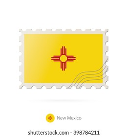 Postage stamp with the image of New Mexico state flag. New Mexico Flag Postage on white background with shadow. Vector Illustration.
