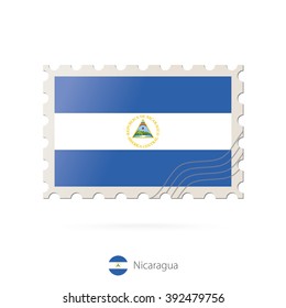 Postage stamp with the image of Nicaragua flag. Nicaragua Flag Postage on white background with shadow. Vector Illustration.