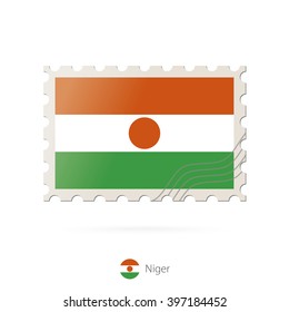 Postage stamp with the image of Niger flag. Niger Flag Postage on white background with shadow. Vector Illustration.