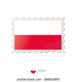 Postage stamp with the image of Poland flag. Poland Flag Postage on white background with shadow. Vector Stamp. Postage stamp and Poland flag. Vector Illustration.