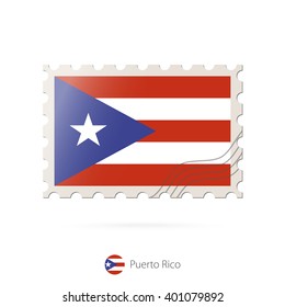 Postage stamp with the image of Puerto Rico flag. Puerto Rico Flag Postage on white background with shadow. Vector Illustration.