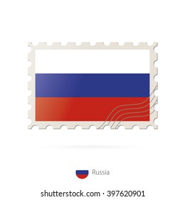Postage stamp with the image of Russia flag. Russia Flag Postage on white background with shadow. Vector Illustration.
