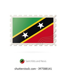 Postage stamp with the image of Saint Kitts and Nevis flag. Saint Kitts and Nevis Flag Postage on white background with shadow. Vector Illustration.