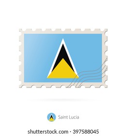 Postage stamp with the image of Saint Lucia flag. Saint Lucia Flag Postage on white background with shadow. Vector Illustration.