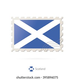 Postage stamp with the image of Scotland flag. Scotland Flag Postage on white background with shadow. Vector Illustration.