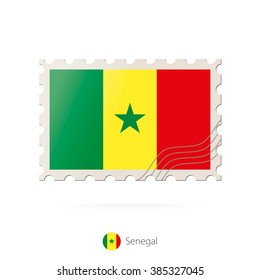 Postage stamp with the image of Senegal flag. Senegal Flag Postage on white background with shadow. Vector Stamp. Postage stamp and Senegal flag. Vector Illustration.