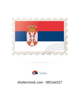 Postage stamp with the image of Serbia flag. Serbia Flag Postage on white background with shadow. Vector Stamp. Postage stamp and Serbia flag. Vector Illustration.