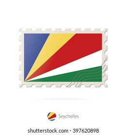 Postage stamp with the image of Seychelles flag. Seychelles Flag Postage on white background with shadow. Vector Illustration.