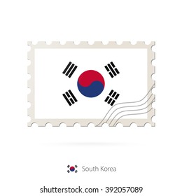 Postage stamp with the image of South Korea flag. South Korea Flag Postage on white background with shadow. Vector Illustration.