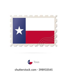 Postage stamp with the image of Texas state flag. Texas Flag Postage on white background with shadow. Vector Illustration.