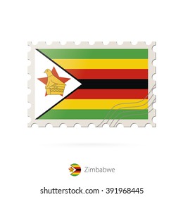 Postage stamp with the image of Zimbabwe flag. Zimbabwe Flag Postage on white background with shadow. Vector Illustration.