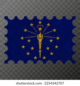 Postage stamp with Indiana state grunge flag. Vector illustration.