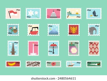 Postage Stamp Indonesia Element Set