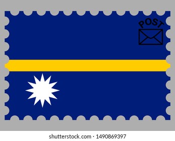 Postage stamp isolated on background with National flag of Republic of Nauru. original colors and proportion. Simply vector illustration eps10, from countries flag set.