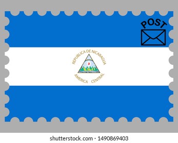 Postage stamp isolated on background with National flag of Republic of Nicaragua . original colors and proportion. Simply vector illustration eps10, from countries flag set.