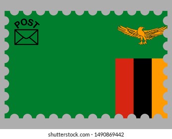 Postage stamp isolated on background with Beautiful national flag of Zambia. African Country. Simply vector illustration eps10. Original colors and proportion. from countries flag set.