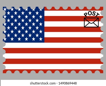 Postage stamp isolated on background with Beautiful national flag of United States of America, original colors and proportion. Great freedom country, beautifol nation. Simply vector illustration eps10