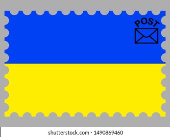 Postage stamp isolated on background with Beautiful national flag of Ukraine, original colors and proportion. Simply vector illustration eps10, from countries flag set.