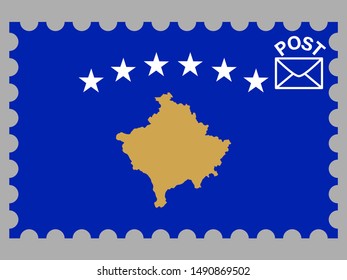 Postage stamp isolated on background with National flag of Republic of Kosovo . original colors and proportion. Simply vector illustration, from countries flag set.