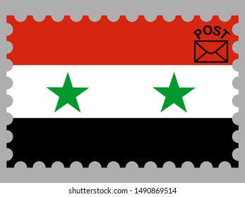 Postage stamp isolated on background with Beautiful national flag of Syrian Arab Republic. original colors and proportion. Simply vector illustration eps10, from countries flag set.