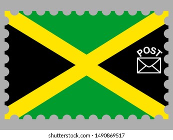 Postage stamp isolated on background with National flag of Jamaica . original colors and proportion. Simply vector illustration, from countries flag set.