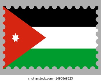 Postage stamp isolated on background with National flag of Hashemite Kingdom of Jordan . original colors and proportion. Simply vector illustration, from countries flag set.